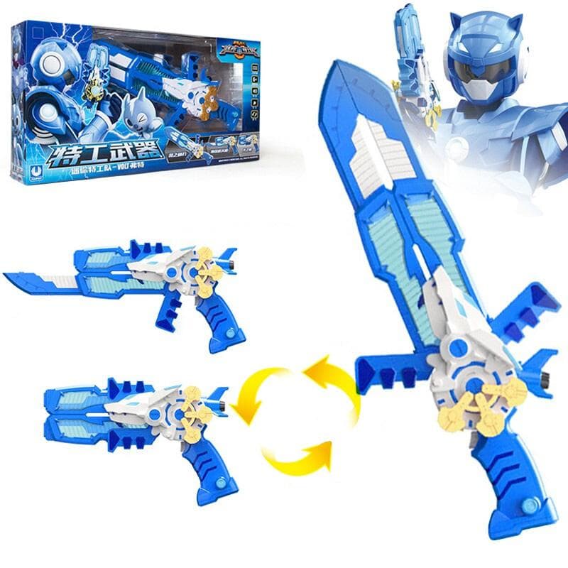 Tre lägen Mini Force Transformationssvärd Leksaker med Ljud och Ljus Actionfigurer MiniForce X Deformationsvapen Pistol Leksak