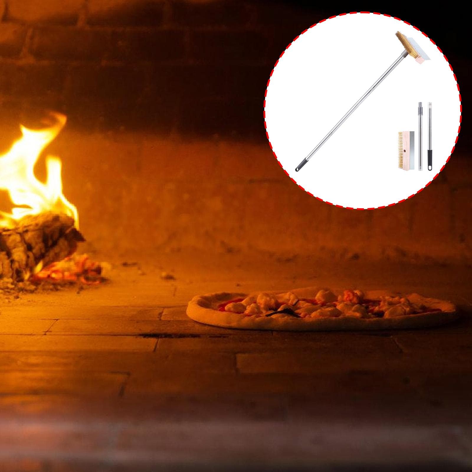 Rengöringsborste för pizzaugn Grillrengöringsverktyg med skrapa för hemmakök och kommersiell användning Design med långt handtag