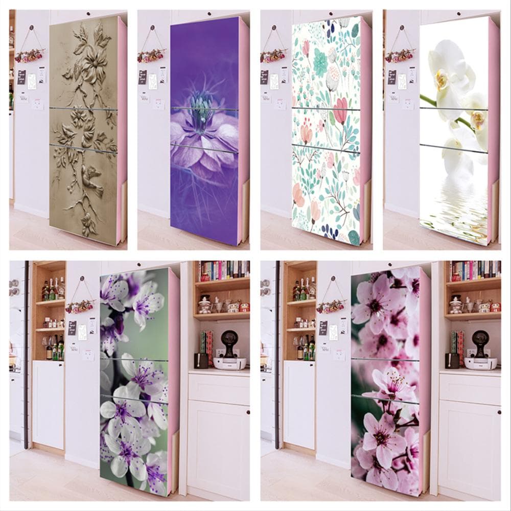 3D Blommor Självhäftande Kylskåp Wrap Frys Klistermärke Konst Kyldörr Lock Tapet Relief Blomma Kökstillbehör