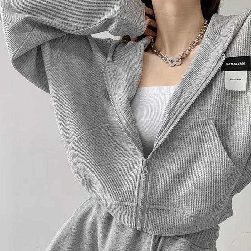 Dam Luvtröjor Sexig kort tröja Oversized Streetwear Hip Hop Harajuku Träningsoverall med luva Blixtlåsjacka Cropped sportskjorta cm