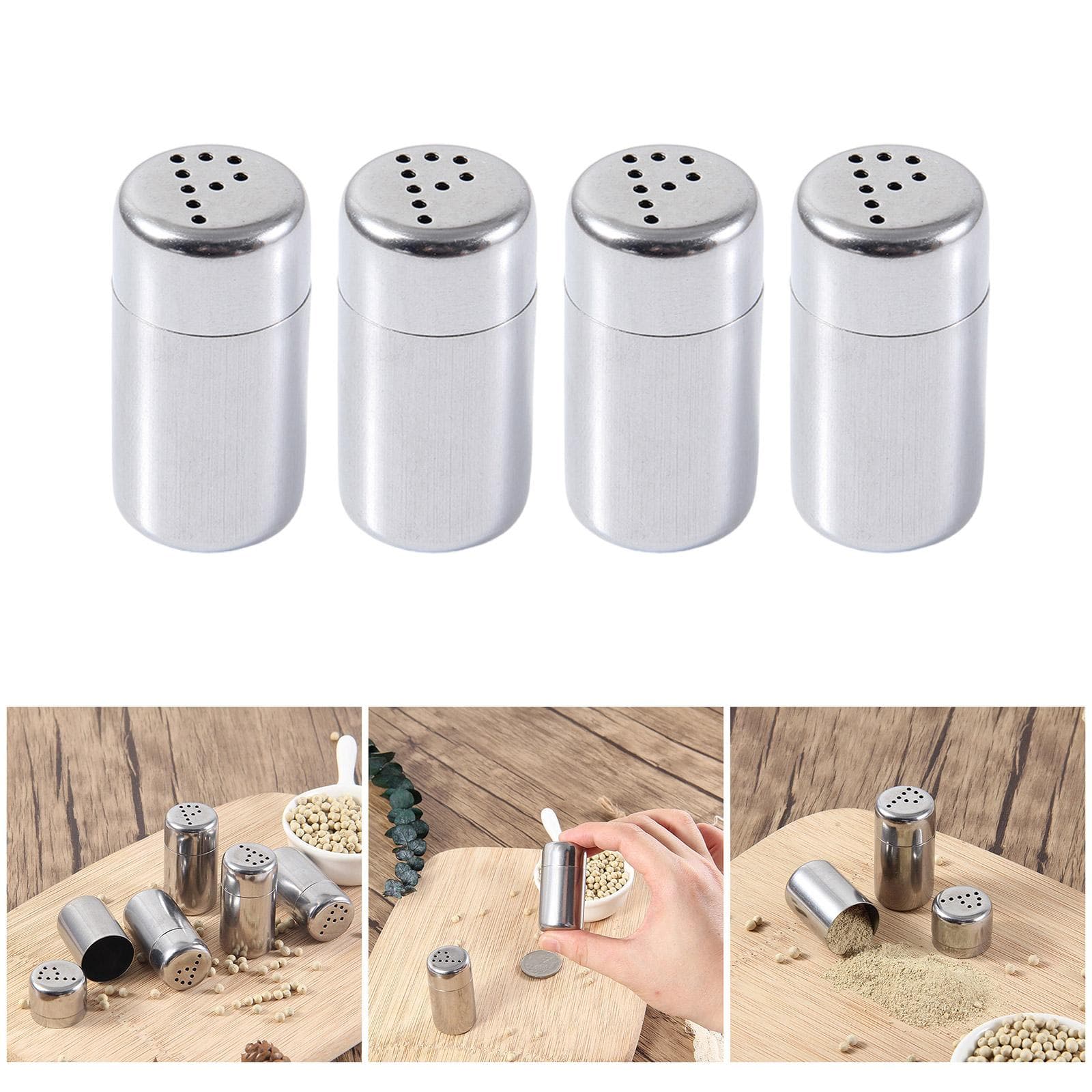 Set med 4 saltstrånare i rostfritt stål Kryddburk Bärbar krydddispenser med lock för camping och utomhusgrillar