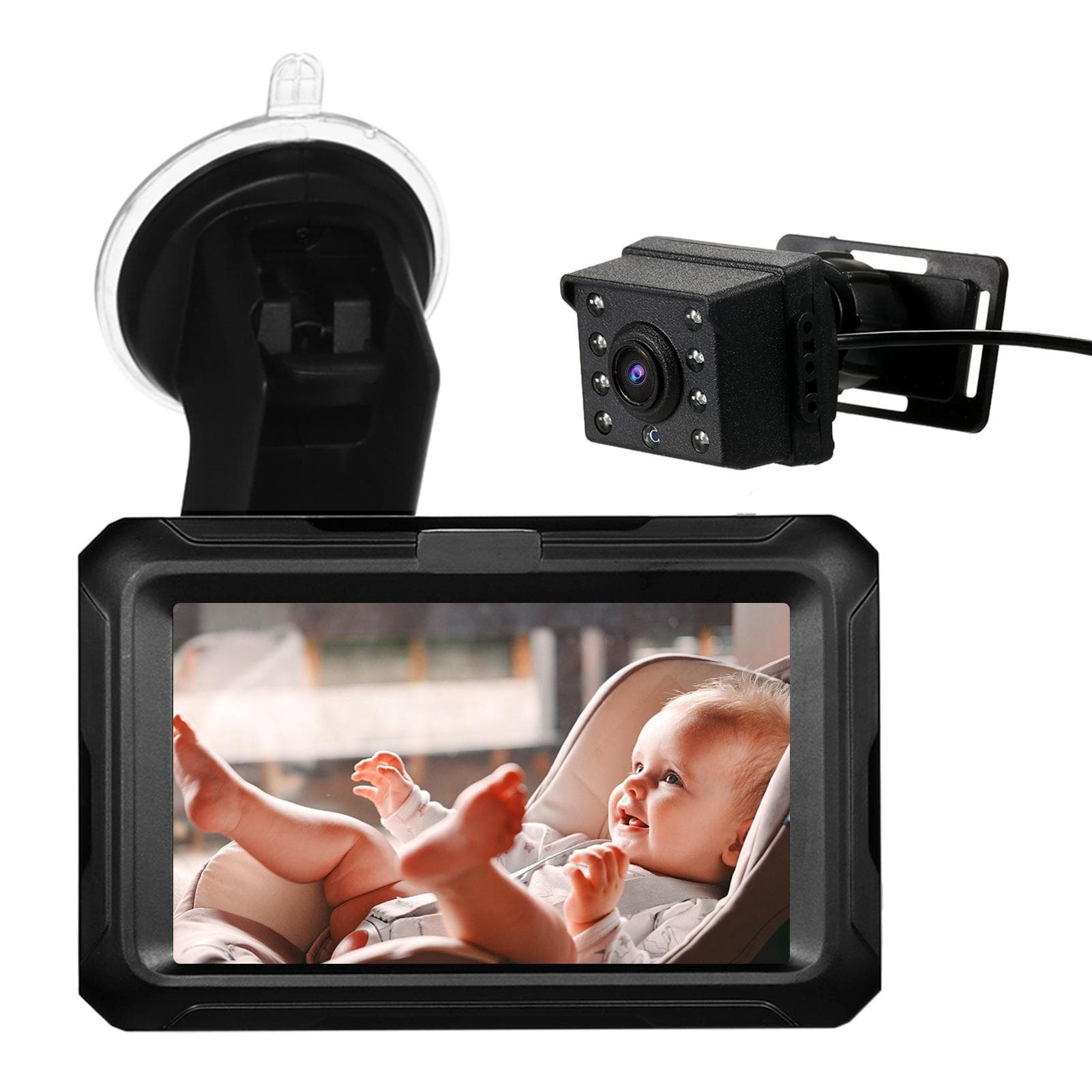 Babyspegel för bil 1080P Babykamera med 4,3   IPS-skärm Mörkersyn Justerbar Bred betraktningsvinkel för Spädbarn Barn Husdjur svart