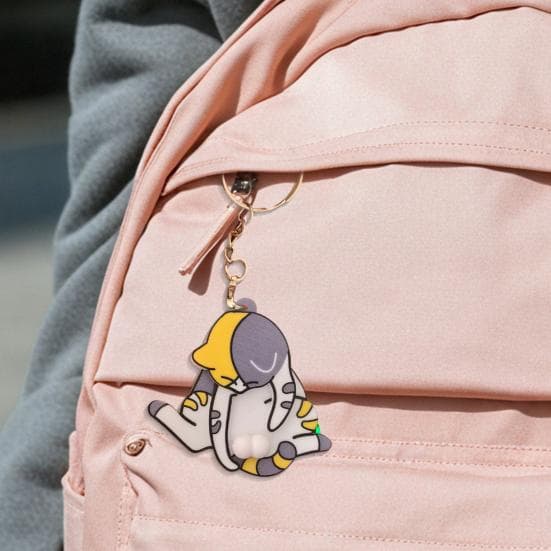 Katt Nyckelring med Roterbar Kula Interaktiv Klo Design Nyckelring Stressavlastningsleksak Lätt Nyckelkedja Rolig Prankgåva svart