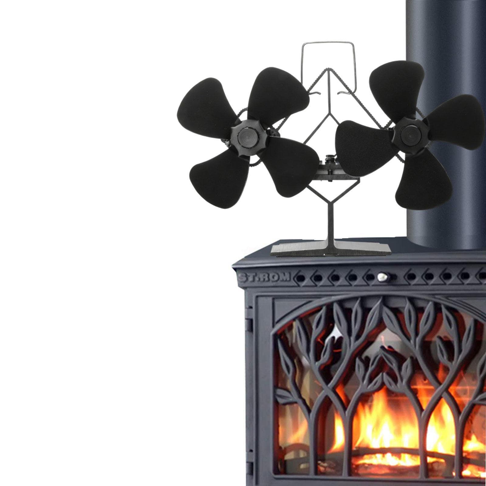 Fläktar Svart Dubbelhuvud Vedeldad Kamin Värmedriven Brett Temperaturintervall Kaminfläkt Termisk
