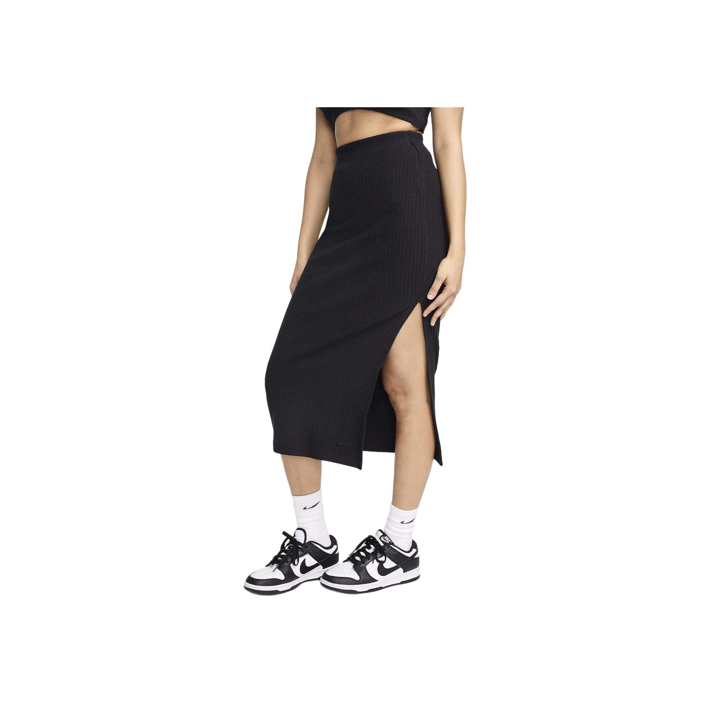 Nike Sportswear Chill Knit Enfärgad Slim Fit Ribbad Slitsfåll Casual Lång Kjol Damunderdelar Svart FQ1637-010 cm