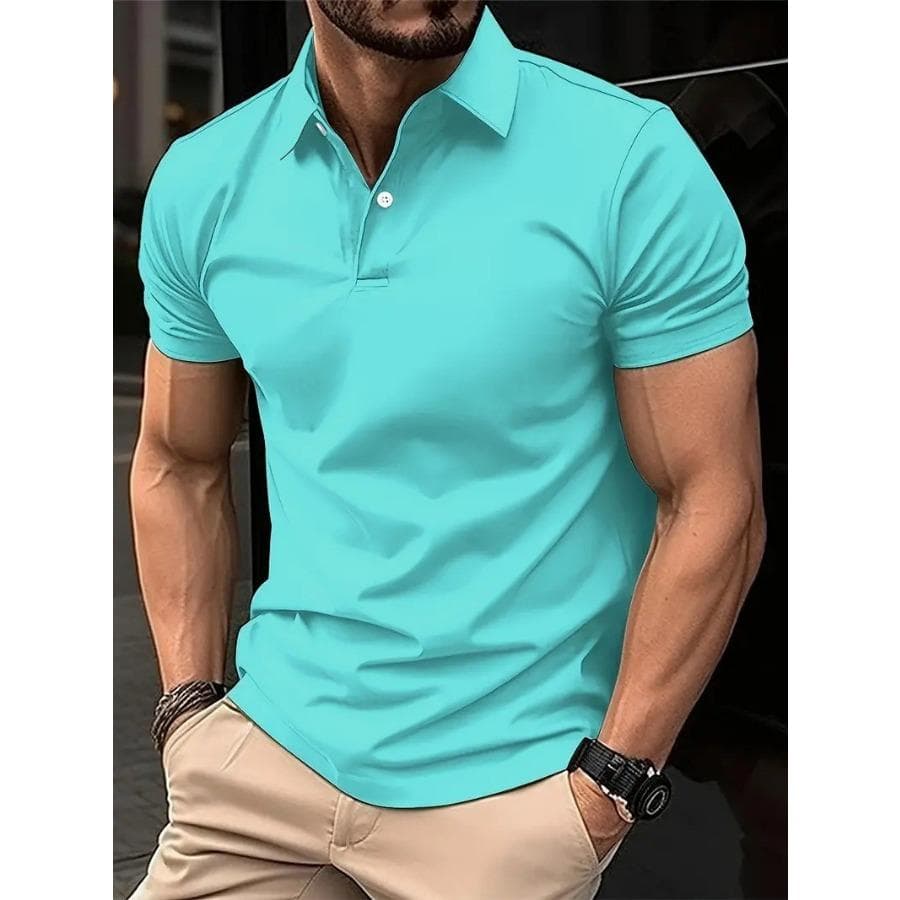 Herr Casual Enfärgad Knapp Kortärmad T-shirt Herr Mode Sommar Polotröja cm