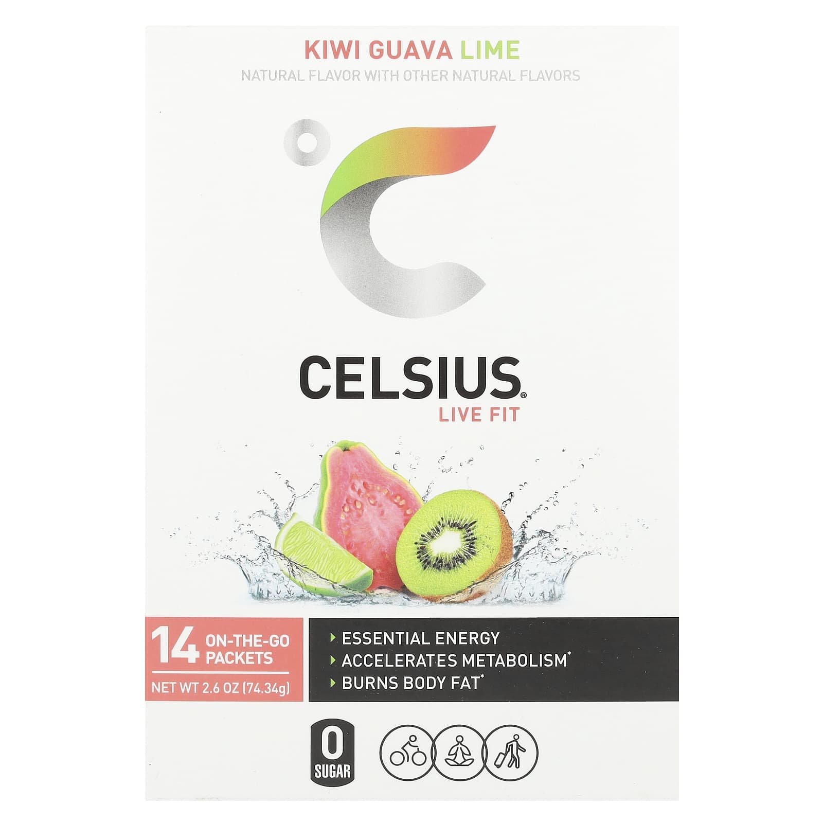 Celsius, Live Fit, Kiwi Guava Lime, 14 förpackningar, 0,19 oz (5.31 g) varje