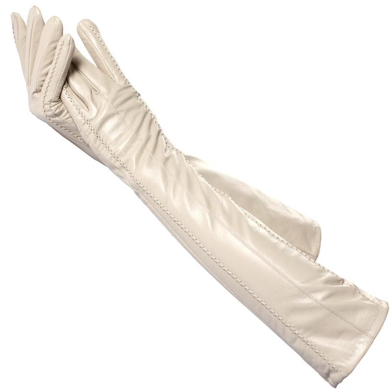 Hög kvalitet Damfärg Lammskinnsläderhandskar längd 47cm Vintervarma Mode långa handskar cm röd