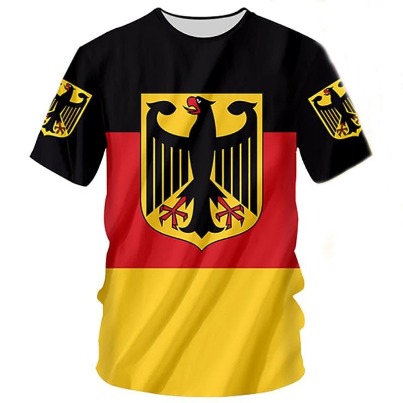 Tyskland National Flag Mönster Herr T-shirt Sommar Andningsmaterial Snabbtorka T-shirts Mode Rundhalsad Oversized Kort ärm cm