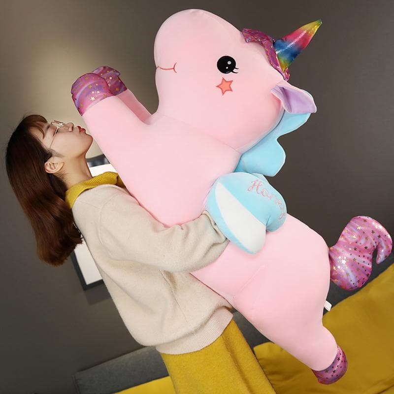 KUY Het 2020 Ny Mjuk Kramgo Härlig Regnbåge Kawaii Enhörning Plyschleksak Jätte Gosedjur Docka Flygande Häst för Barn Flickor Gåva
