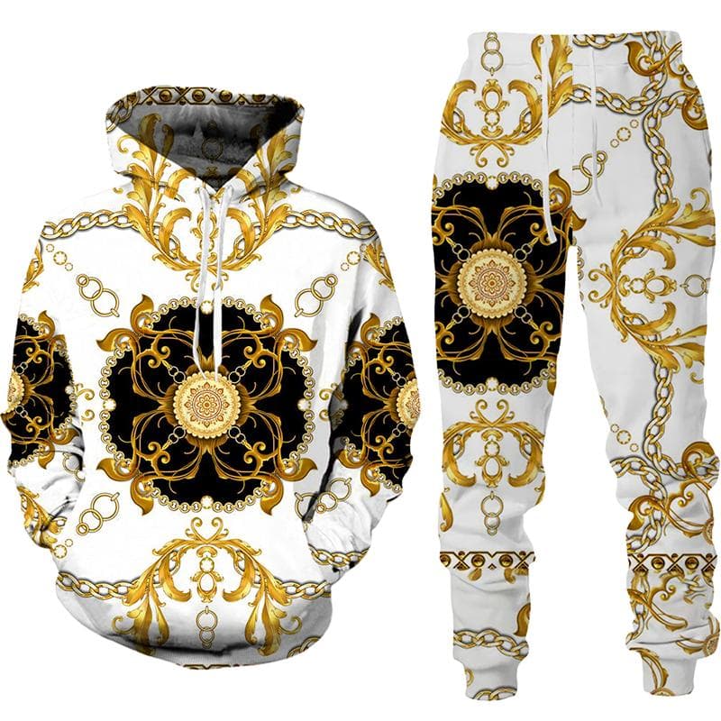 Vår Höst Barockstil Tryck Luvtröjor/Byxor/Träningsdräkt Herr Dam Tvådelad kostym Harajuku Oversized män Sweatshirt Set cm