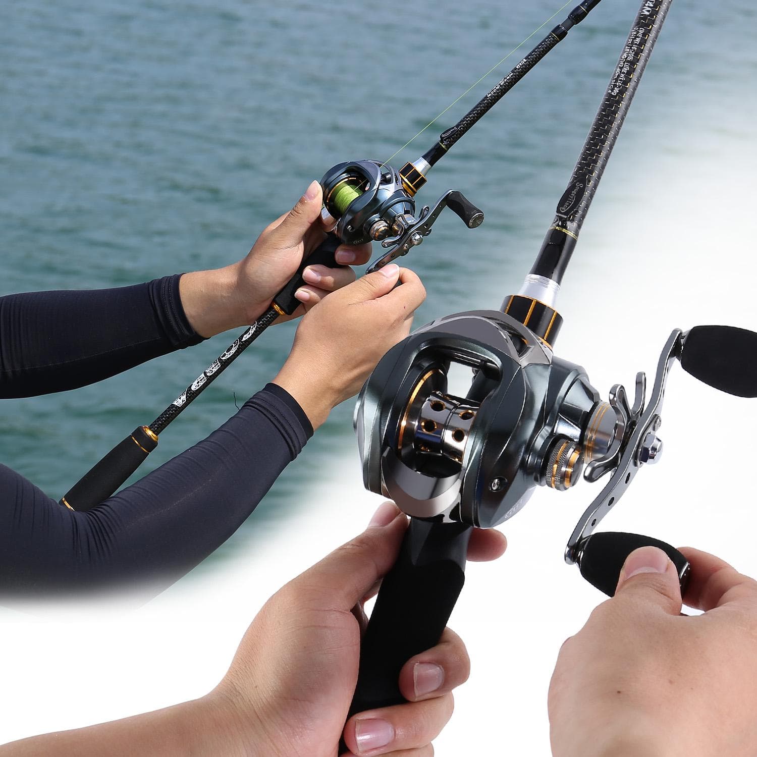 Fiskspö och baitcasting rulle 4 sektioner Carbon Spinning Lure Spö och kastrullar Pesca svart