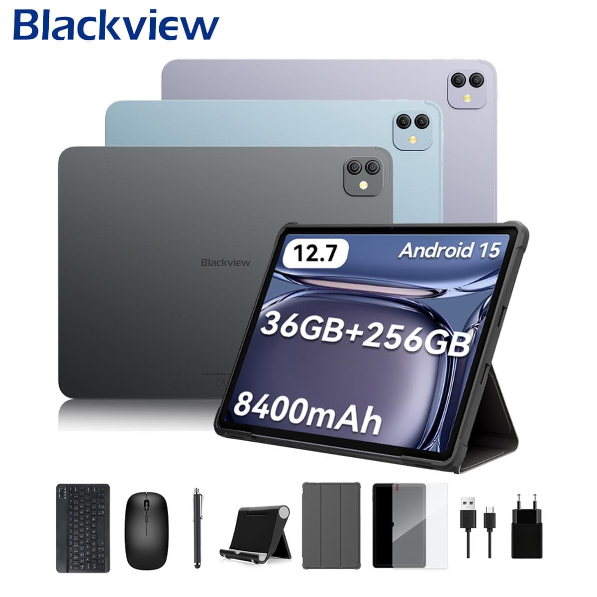 Blackview LINK 8 12,7-tums surfplatta Android 15 12 GB RAM 256 GB minne, stor skärm Widevide L1, Octa-core G100, 8400 mAh, 5G WiFi, 4G LET, 18W grå