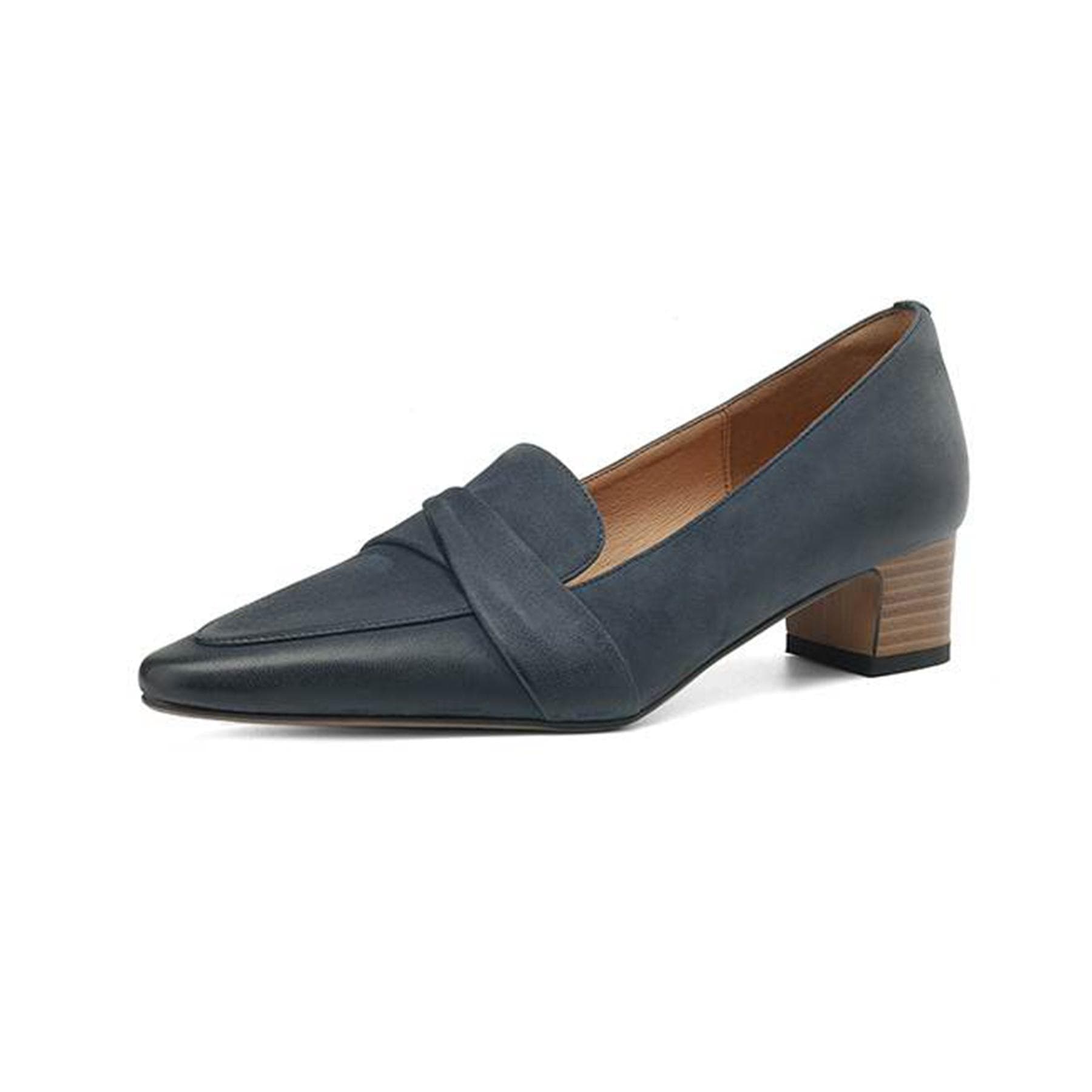 Krazing Pot Fårskinn Spetsig Tå Mellanhöga Klackar Vårskor Slip on Brogue Eleganta Dampumps cm brun