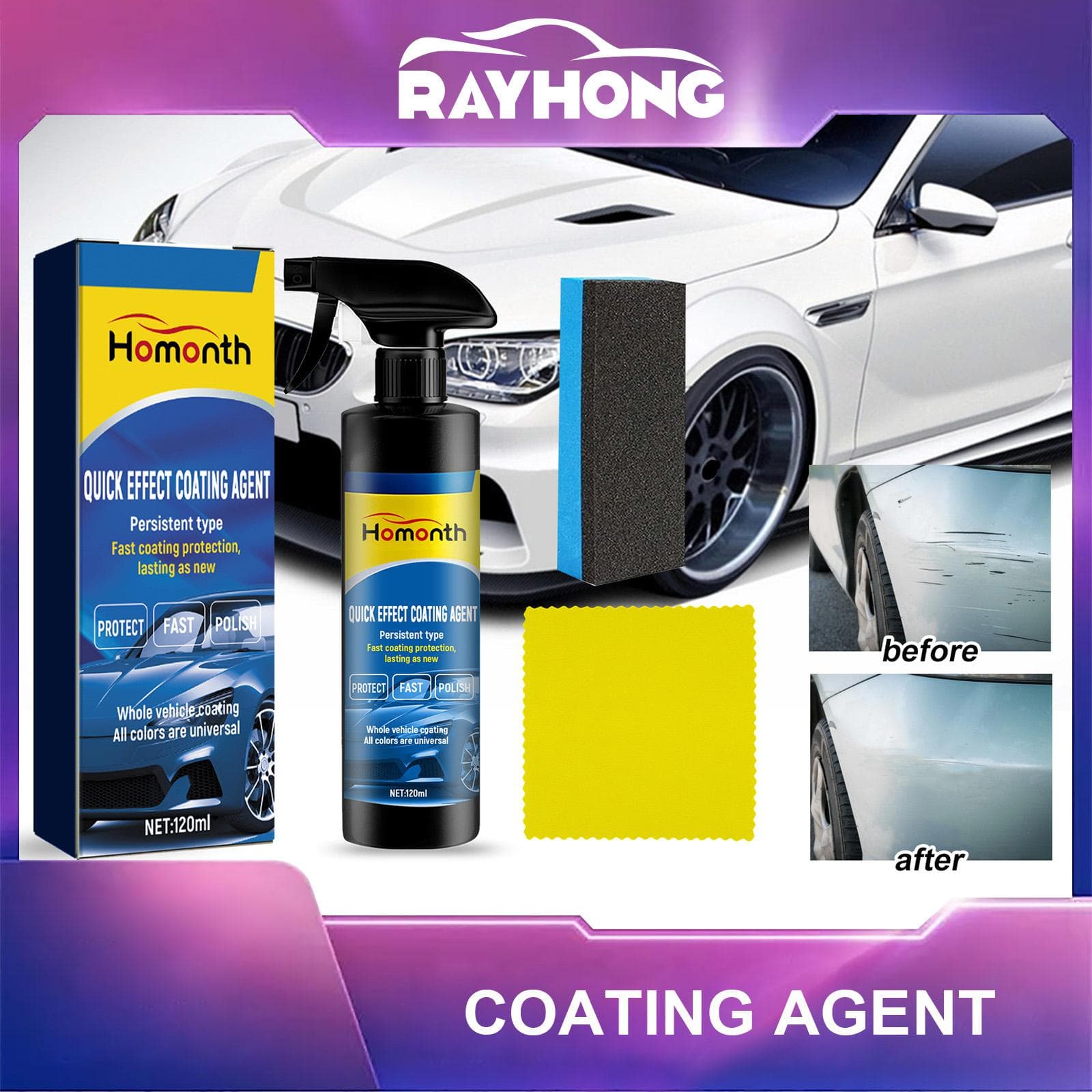 Homonth Coating Agent för billack renovering Ljusning Multifunktionell bil damm och smuts borttagning Rengöring Crystal Plating Coating Agent