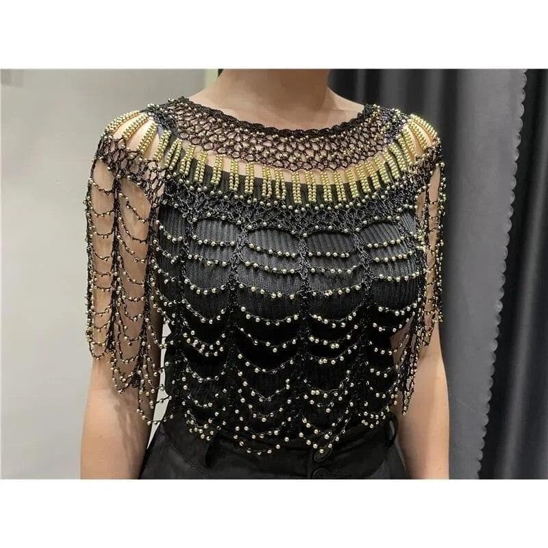 1920-talssjalar Gatsby Beaded Evening Cape Brudsjalar Bolero Flapper Cover Up Bröllop cm svart/silver