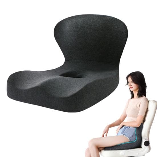 Sittdyna med Ryggstöd Memoryskum Rygg- och Sittdyna Ergonomisk Tryckavlastande Kudde för Kontor Bil Resor Långa Sitttimmar mörkgrå färg