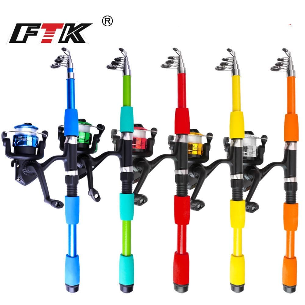 FTK fiskespö Combo Set, 1,8 m/5,90 fot 1 bit hopfällbar spinnspö 1 bit spinnrulle - sötvattens fiskespö Combo orange