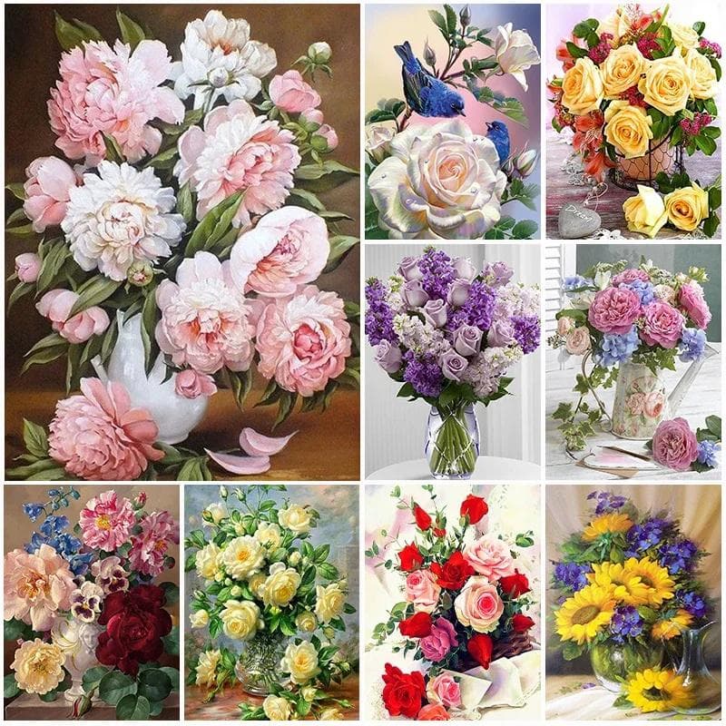 Gör-det-själv Diamantmålning Blommor Korsstygnskit Mosaikkonst Diamantmålning Helcirkel Diamant Heminredning