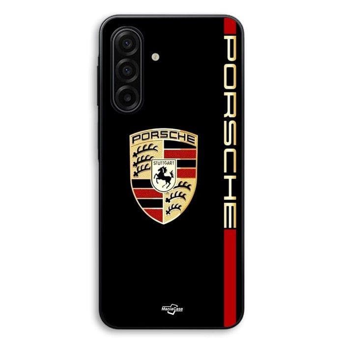 Coque Pour Samsung Galaxy A17 PORSCHE logo rouge et dorée fond noir Maniacase svart