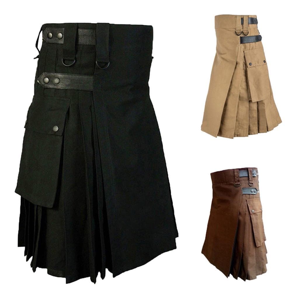 SEN Mens Vintage Kilt Skottland Gotiskt Mode Kendo Pocket Kjolar Skotska kläder cm svart