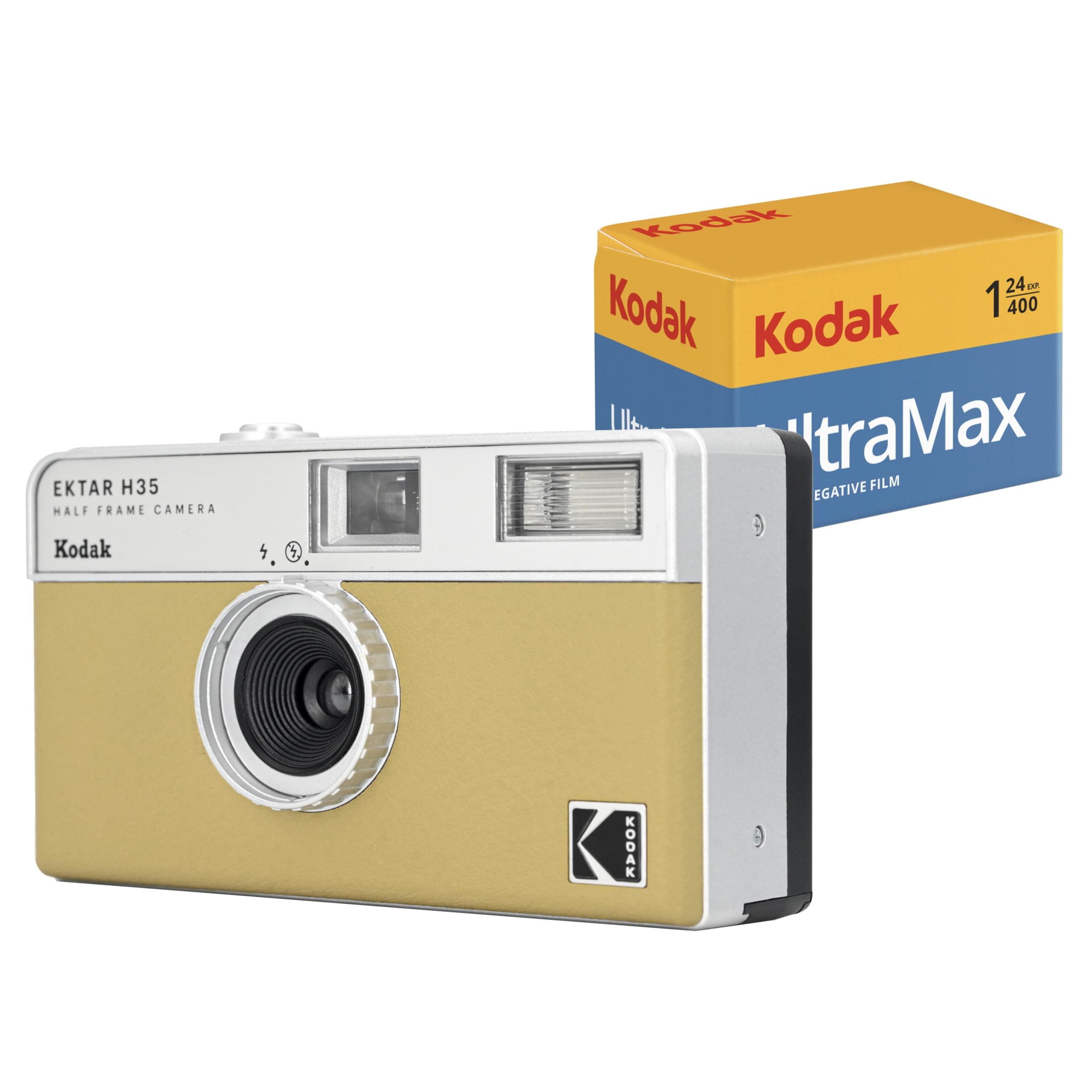 Kodak EKTAR H35 Filmkamera Paket med Kodak Ultramax 35mm Rullfilm Halvformat (Sand) 400/24EXP sandig