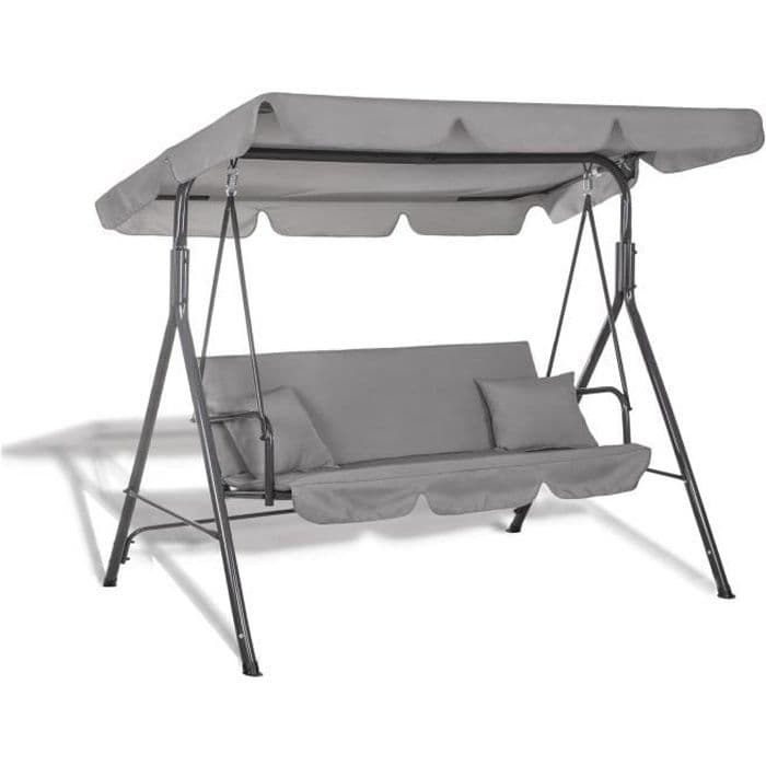SPRINGOS® Balançoire de jardin pour trois personnes avec coussins grå