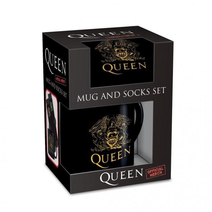 Mugg och strumpset med Queen-logotyp gyllene/svart