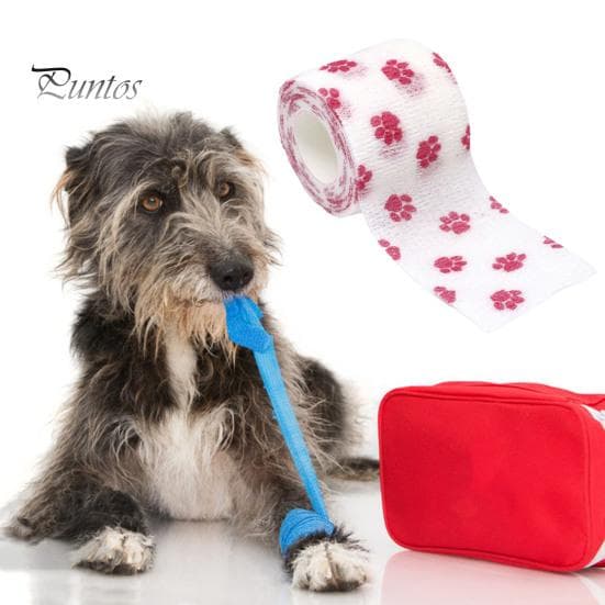 10 Styck Tasstryck Pet Wrap Självhäftande non-woven tygtejp Stretchig Bekväm kattsår Första hjälpen blå