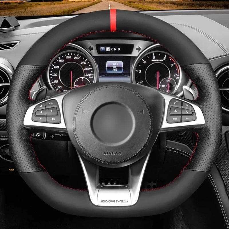 Skräddarsydd bilrattkåpa Halkfri mockafläta för Mercedes-Benz A 45 AMG C 43 63 A-klass AMG CLA 45 S-klass
