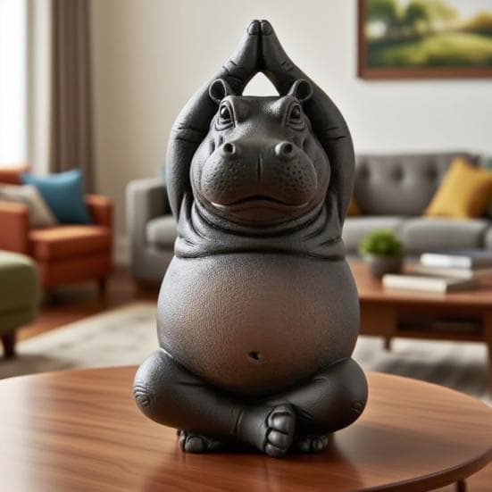 Yoga Mästare Flodhäst Figur Handgjord Klumpig Yoga Flodhäst Ornament Zen Meditation Flodhäst Staty för Hem Kontor Dekor Yoga Älskare Gåva