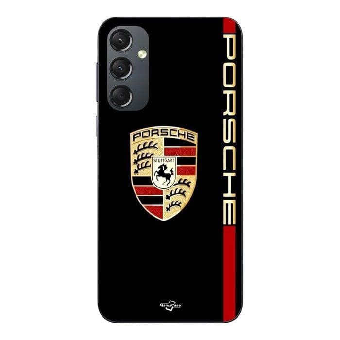 Fodral För Samsung Galaxy S25 FE PORSCHE logotyp röd och gyllene svart bakgrund Maniacase svart