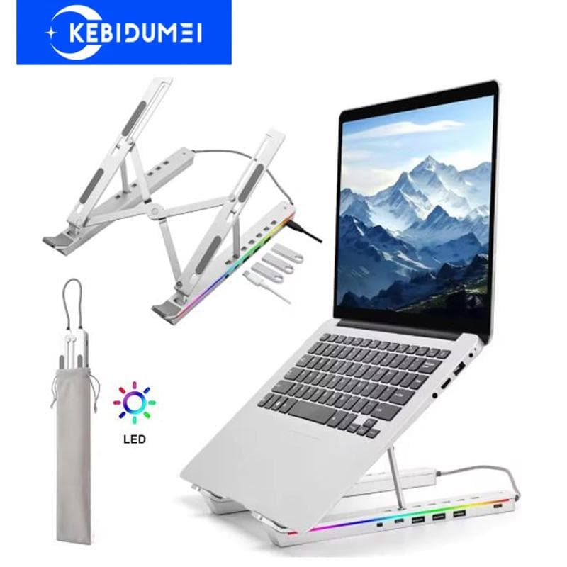 USB C Laptopställ Dockningsstation Portabelt Fäste Vikbart Justerbart Dator PC Surfplattahållare Ställ Värmeavledningshållare svart