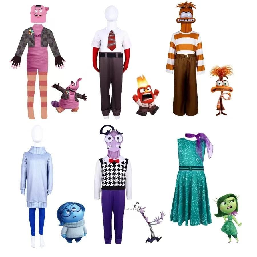 Tecknad Anime Inside Out 2 Glädje Cosplay Kostym Pojkar Flickor Kläduppsättning med Mask Halloween Födelsedagsfest Cosplay Jumpsuit Set cm