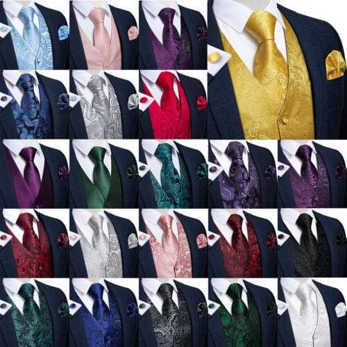 Dibangu Herr Gul Paisley Väst Kostym Väst Hanky ​​Manschettknappar Tie Set Bröllop cm