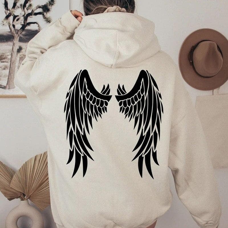 Wings Hoodie Dam Hoody Sweatshirts Pullovers Citat Unisex Street Style Ren bomull Estetisk Topp Jumper Fit Luvtröjor cm svart