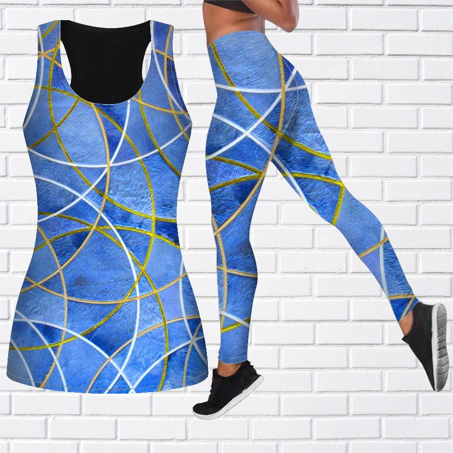 Blått krysslinje tryck Yoga-outfit för kvinnor Mode Träningsleggings Fitness Sport Vardagliga Yoga Byxor cm grön