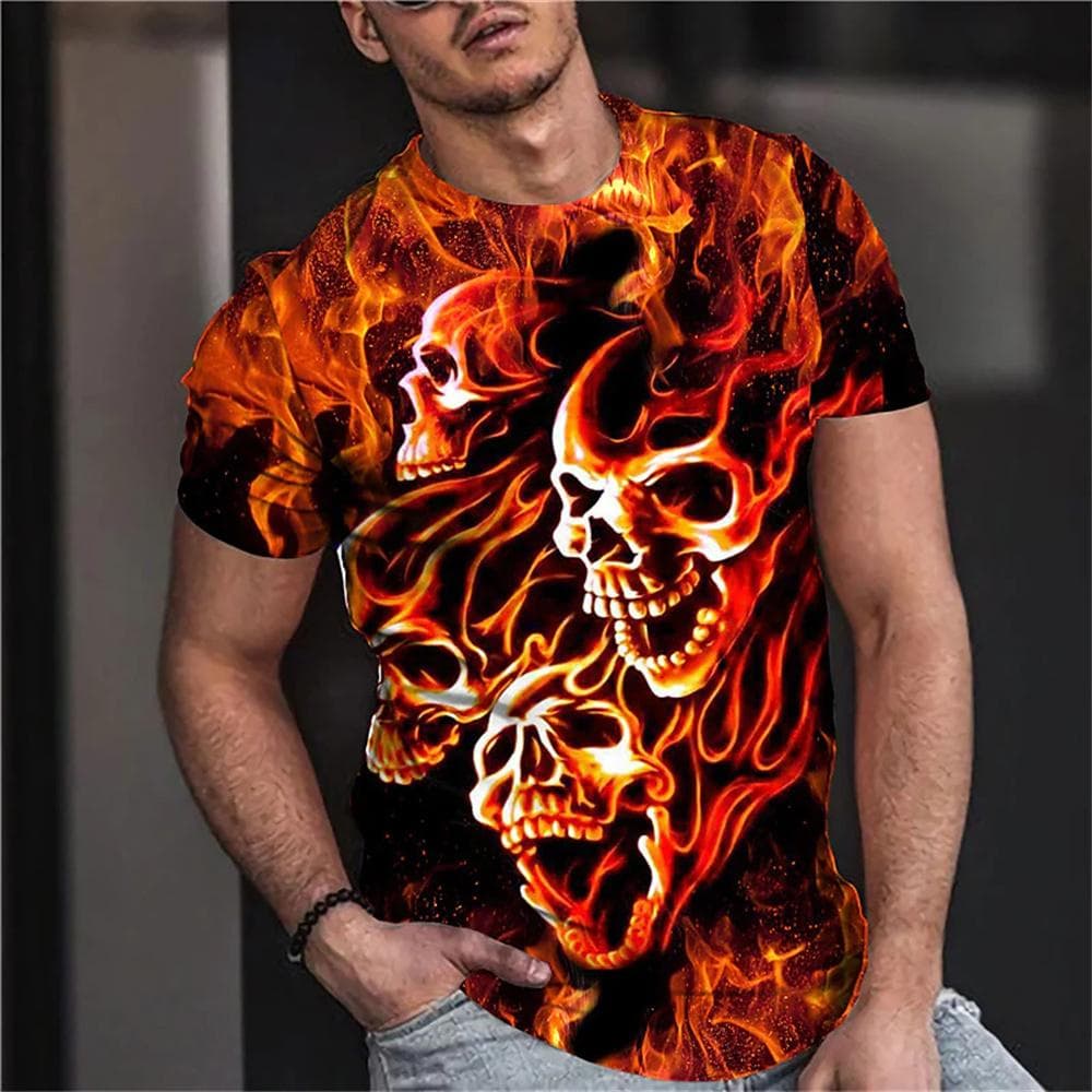 T-shirt herr Sommarmode Skalletema 3d Män Cool Street Print T-shirt Skräckserie Tuff Kortärmad Herr Stor T-shirt - T-shirts cm