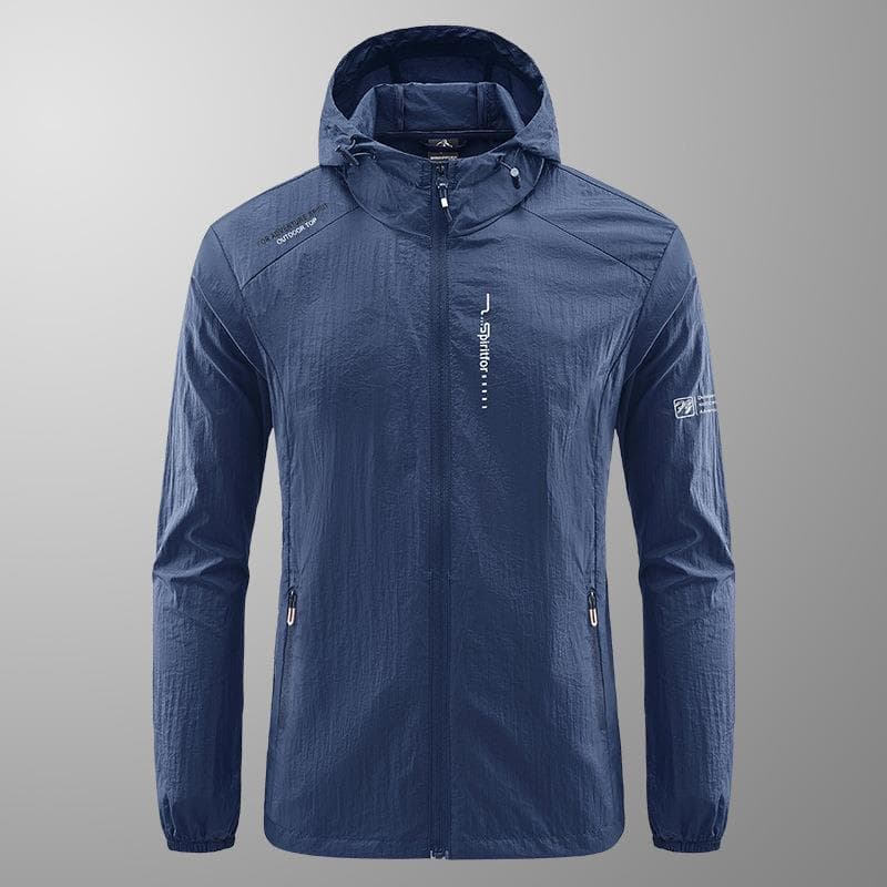 Sommar utomhus Snabbtorkande solskyddande tunn jacka Herr Fotvandring Fiske Cykling Huva Gym Sport Vindjacka Ultralätt kappor XXXXXL mörkblå färg