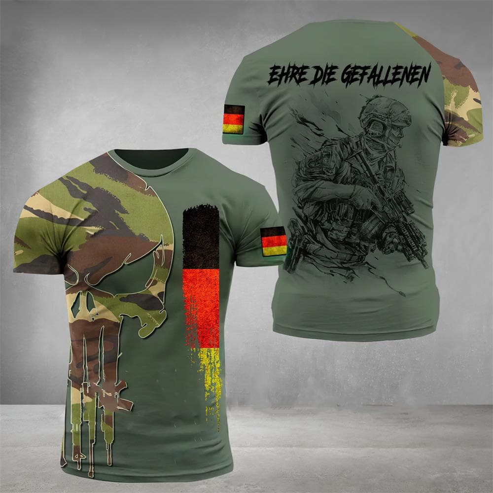 Tysk T-shirt Herr Skalle Flagga 3d-tryck Toppar Mode Veteran Kortärmad O-ringad T-shirt Casual Grafisk Oversized Lösa T-shirts cm