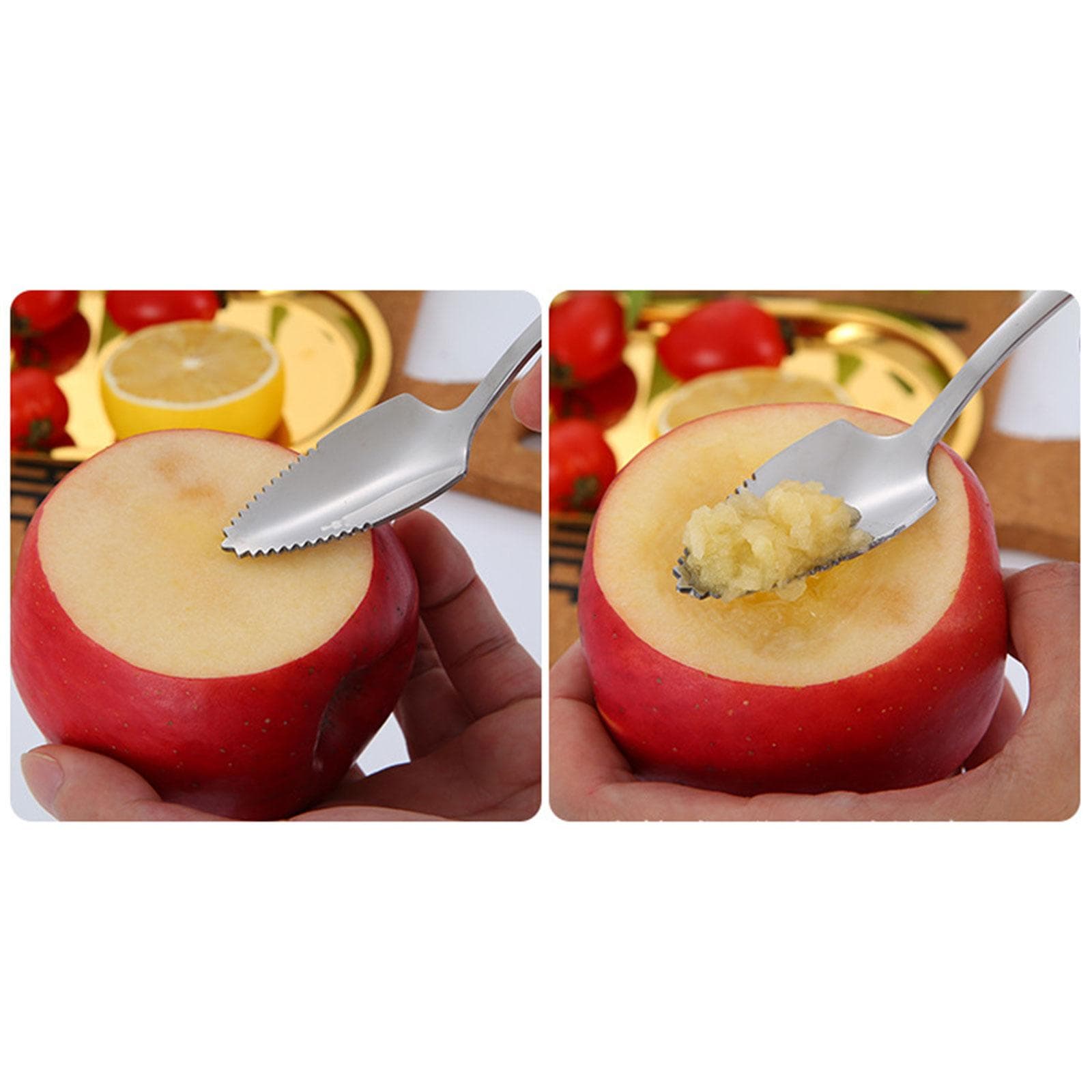 Grapefruktsked i rostfritt stål för citrusfrukter Vattenmelon Dessertsked Taggtandad kant Glassdessertsked Kök silver