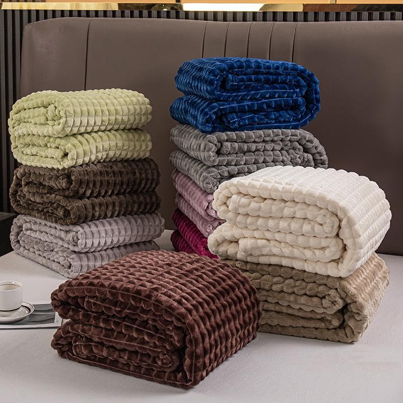 Vinter Enfärgad Skuren Blomma Rutig Förtjockad Dubbelsidig Kanin Plyschfilt Ansiktsduk Quilt Sjal Överkast ljusbrun färg
