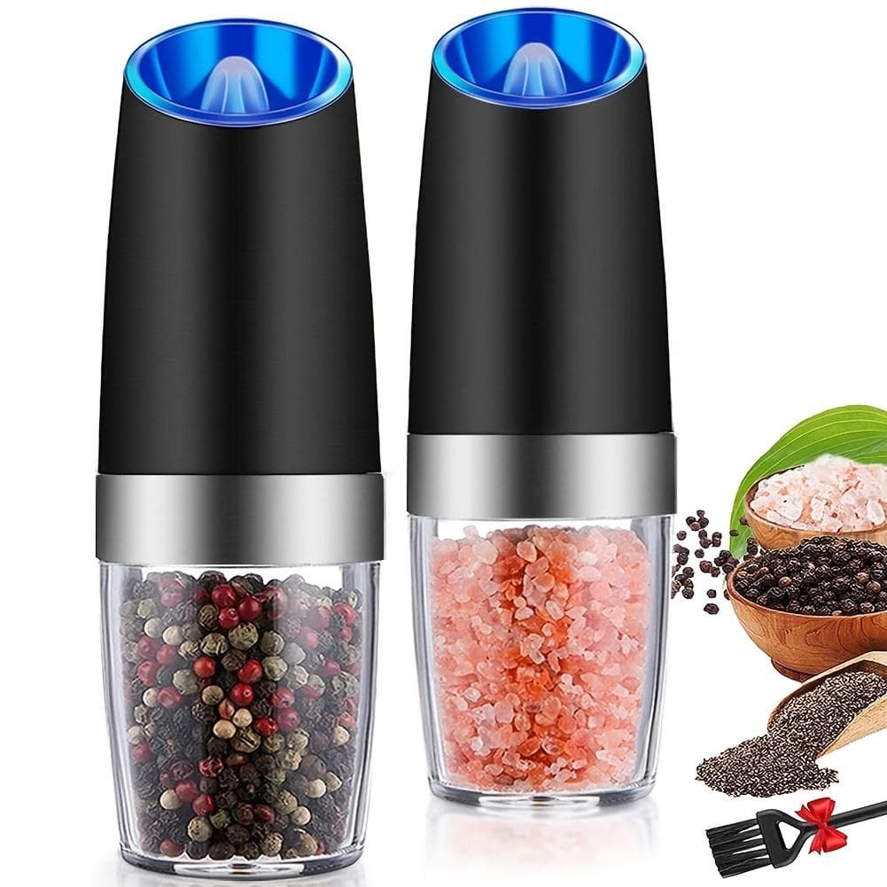 1st/2st set Gravity elektrisk salt- och pepparkvarn, salt- eller pepparkvarn & justerbar grovhet, batteridriven med LED-ljus svart