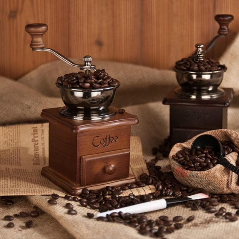 Pariserhjul Design Vintage manuell kaffekvarn med keramisk rörelse Retro trä kaffekvarn