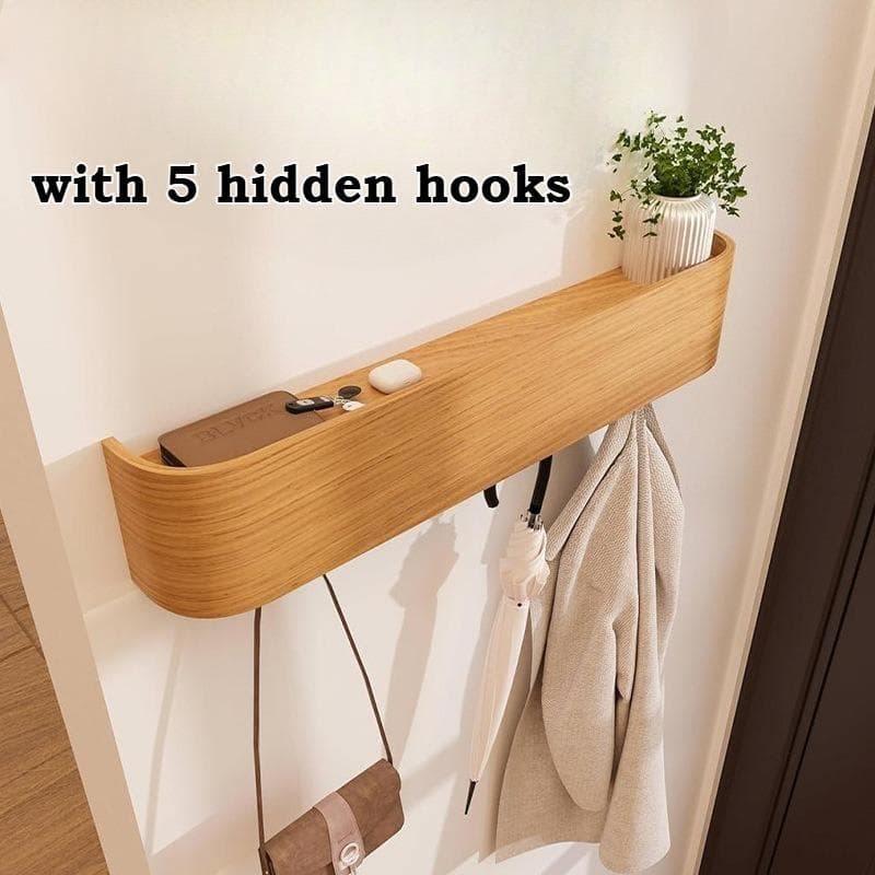 Träklädhängare Väggmonterad Modern Dörrmonterad Organizer med 5 Krokar Väggförvaring för Sovrum/Hall Dolda Klädhängare svart