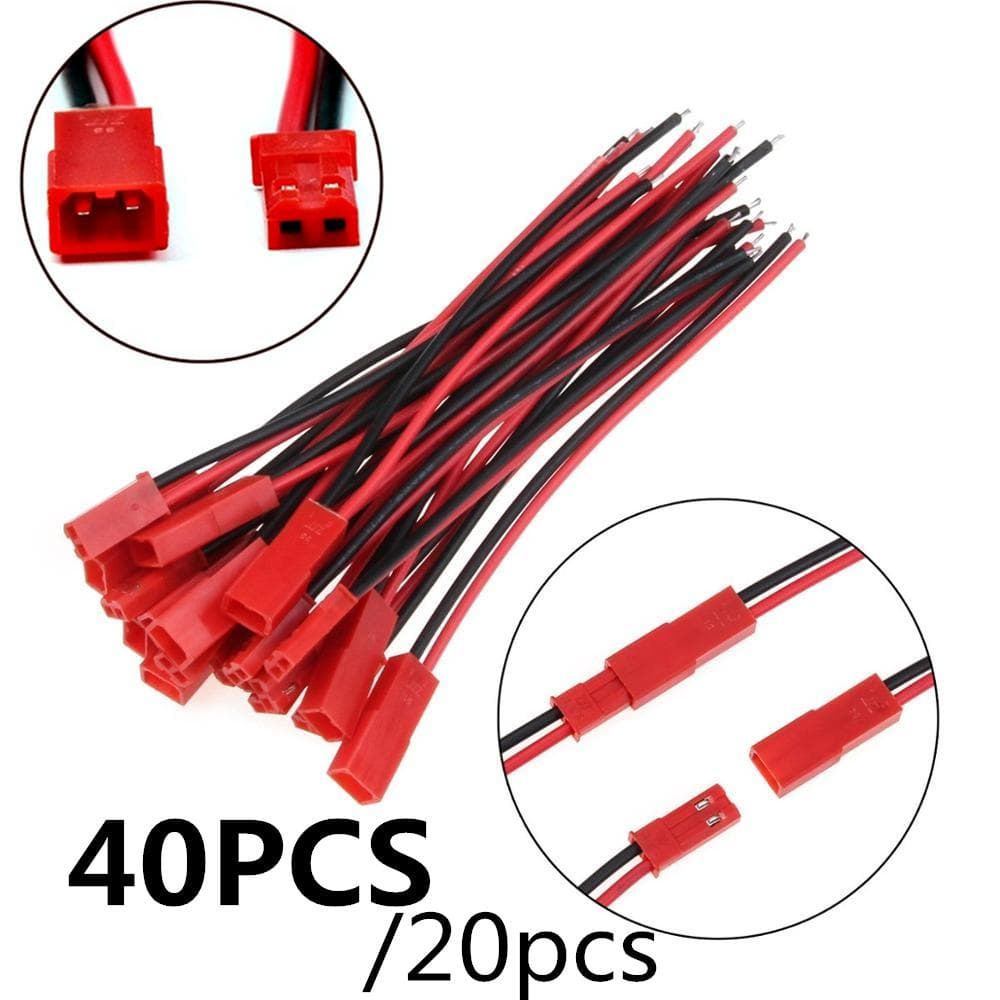 40 st/20 st Hane- och Honkontakt JST-kontakt Kabel DIY 2-stiftskontakter Terminaler röd