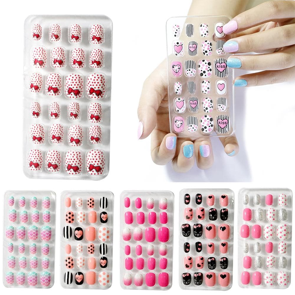 Barn trycker på godisfärg självhäftande falska naglar lösnaglar nagelkonst manikyr tips