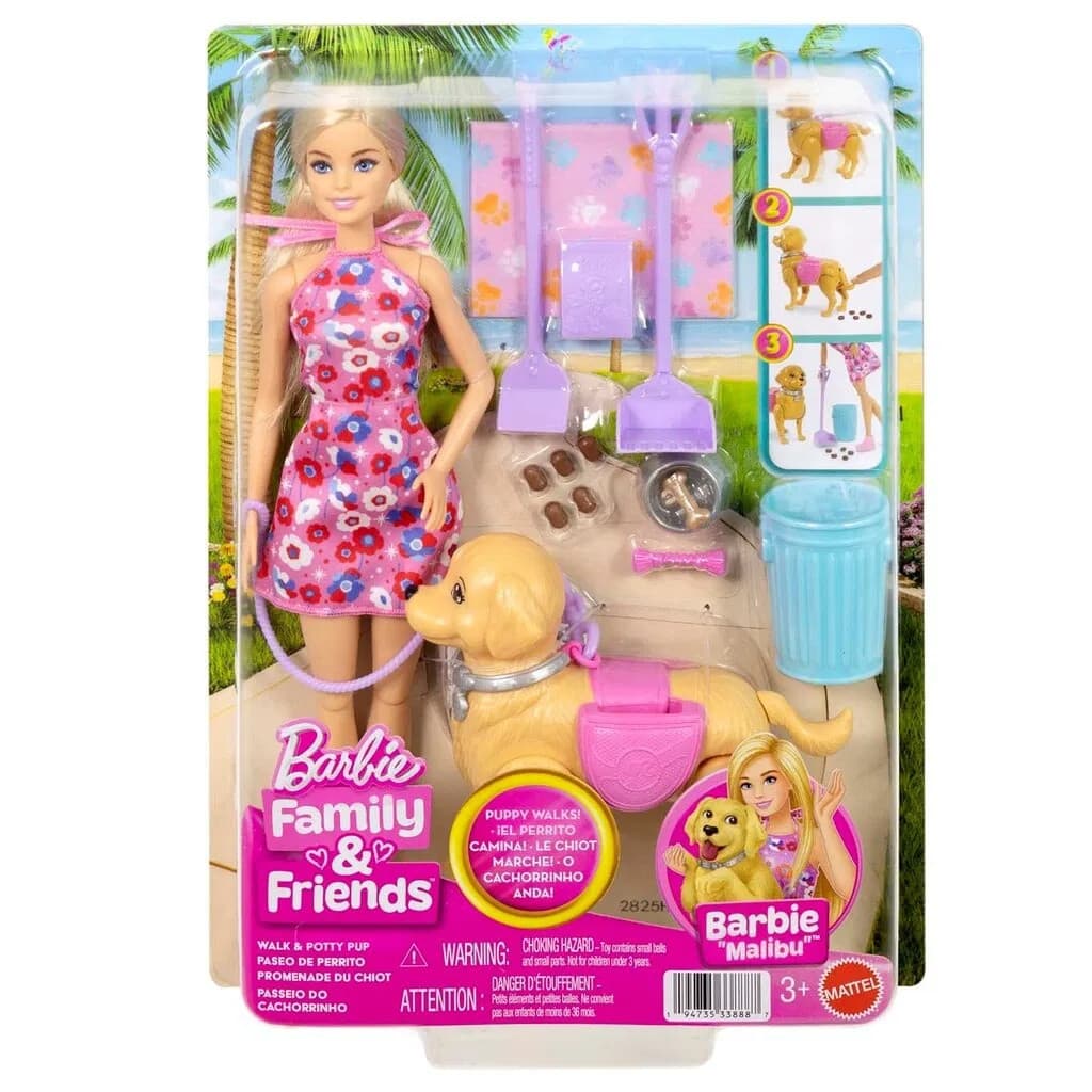 Barbie Walk & Potty Pup Malibu - Barbie -  Leksaksaffären