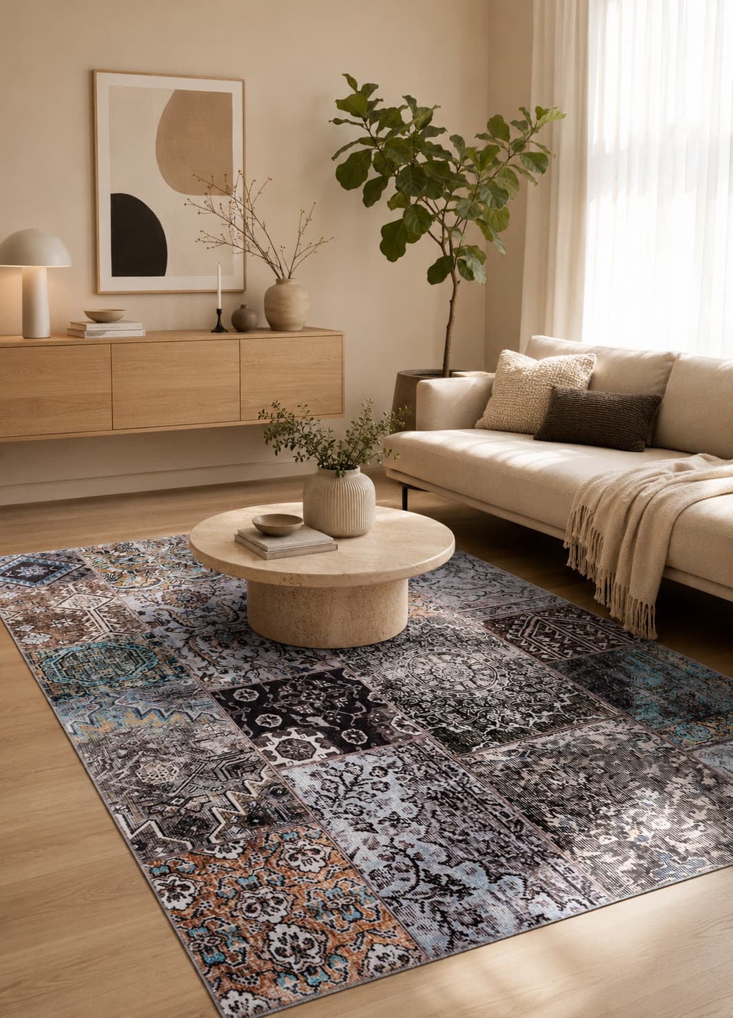 Shiraz Patch Natur - Tvättbar Matta - 80 x 300 cm