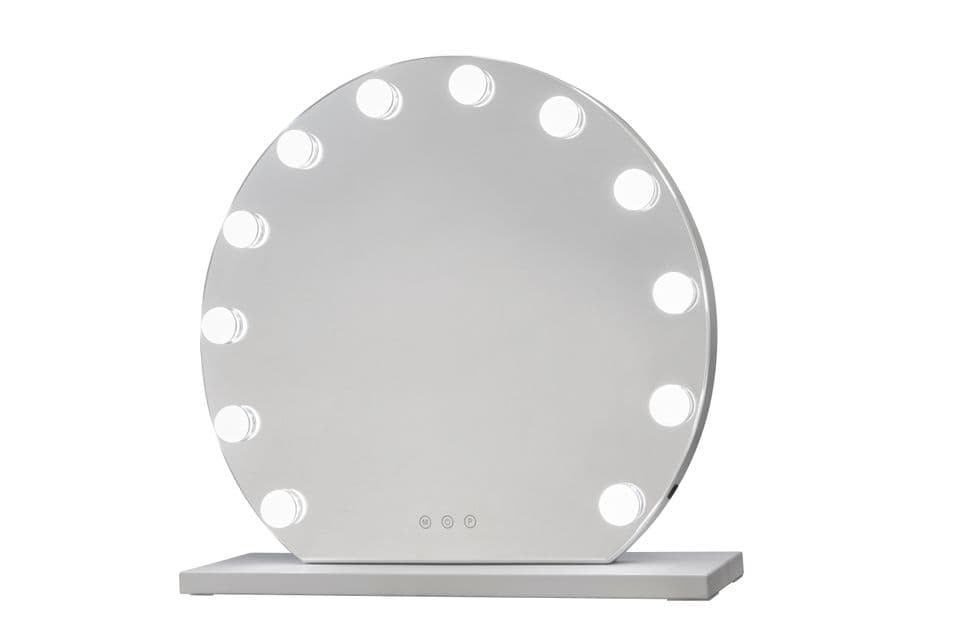 Glow Up - Makeup Artist Mirror - Round w. 12 LED Lamps - White